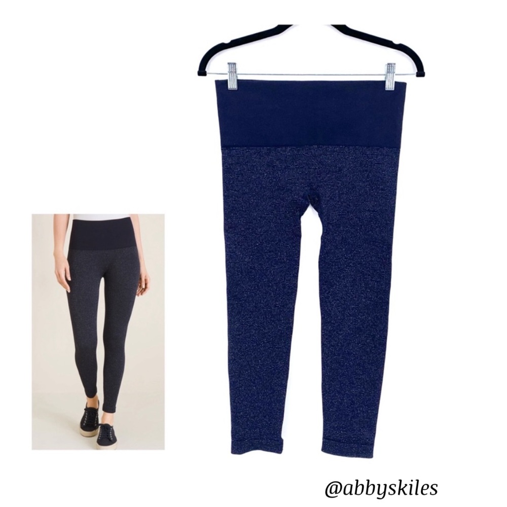 Chico’s ZENERGY Navy Blue Silver Shimmering Seamless Leggings Size Medium